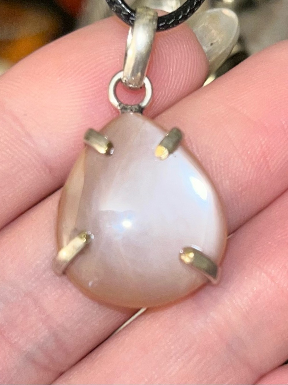 Elegant Peach Moonstone Pink Teardrop Pendant Necklace